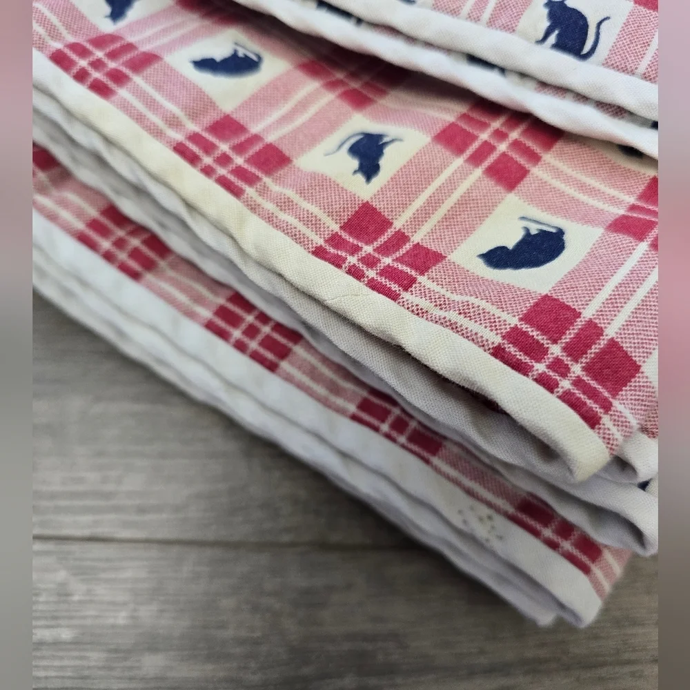 VTG Set Of Checkered Cat Place Mats And Matching Napkins
